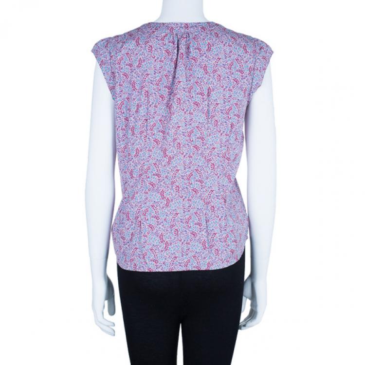 Pre Owned Marc by Marc Jacobs Floral Printed Ruffle Cotton Top M