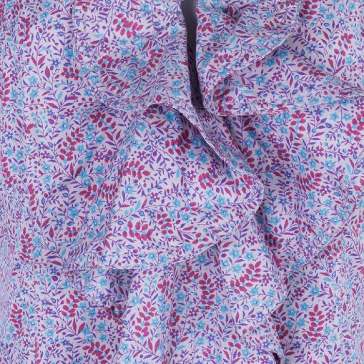 Pre Owned Marc by Marc Jacobs Floral Printed Ruffle Cotton Top M