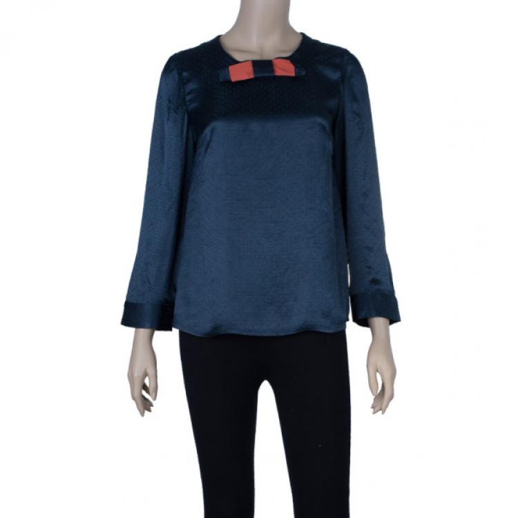 Pre Owned Marc by Marc Jacobs Black Silk Bow Top S