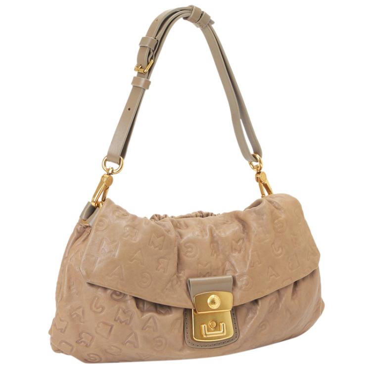 Pre Owned Marc by Marc Jacobs Beige Embossed Leather Shoulder Bag