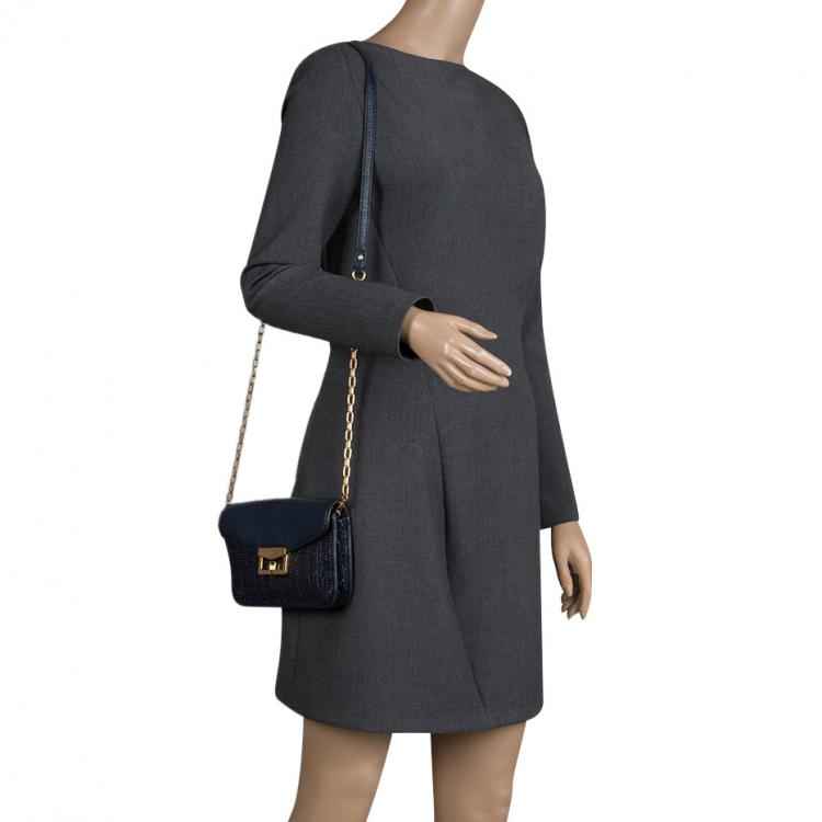 Pre Owned Marc by Marc Jacobs Navy Blue Raffia Bianca Jane Crossbody Bag 
