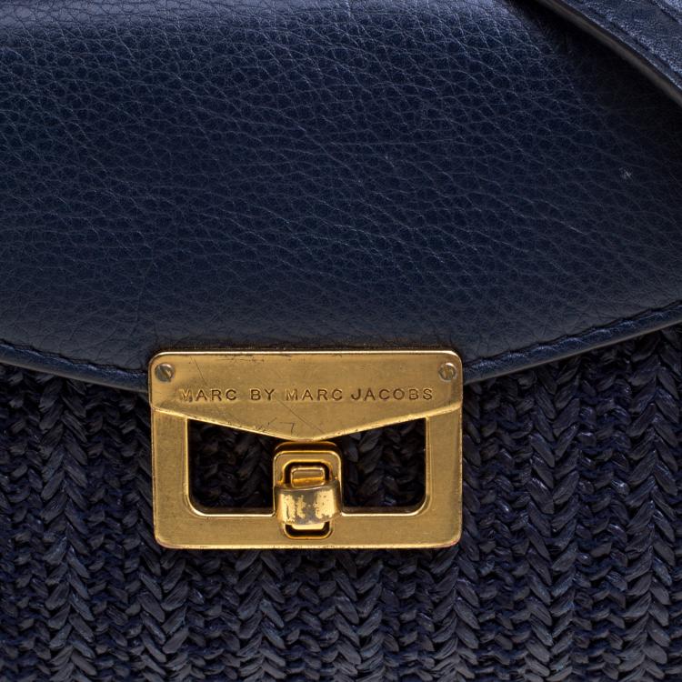 Pre Owned Marc by Marc Jacobs Navy Blue Raffia Bianca Jane Crossbody Bag 