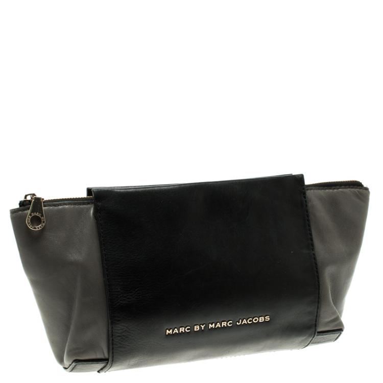 Pre Owned Marc by Marc Jacobs Black/Grey Leather Burg Boxer Clutch