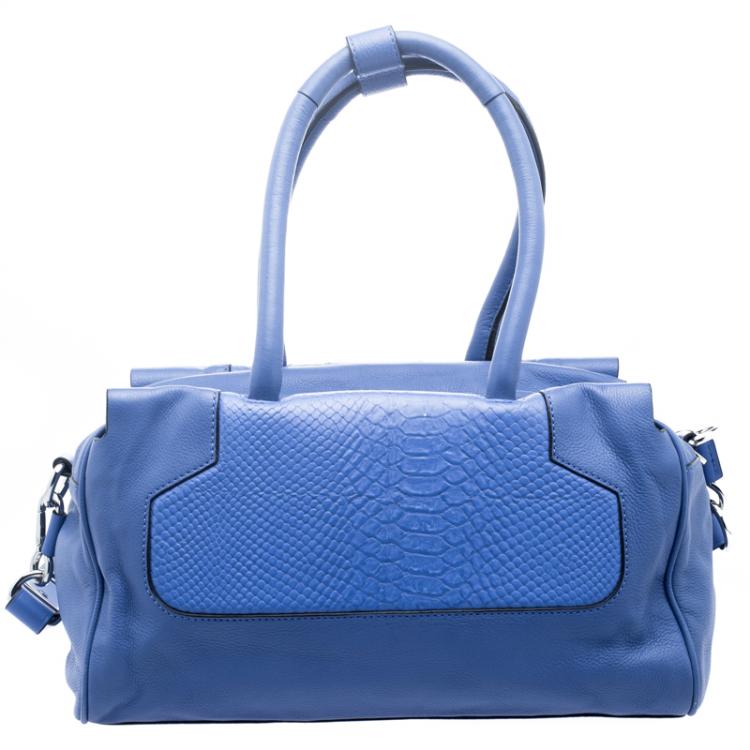 Pre Owned Marc by Marc Jacobs Blue Python Embossed Leather Detail Top Handle Bag