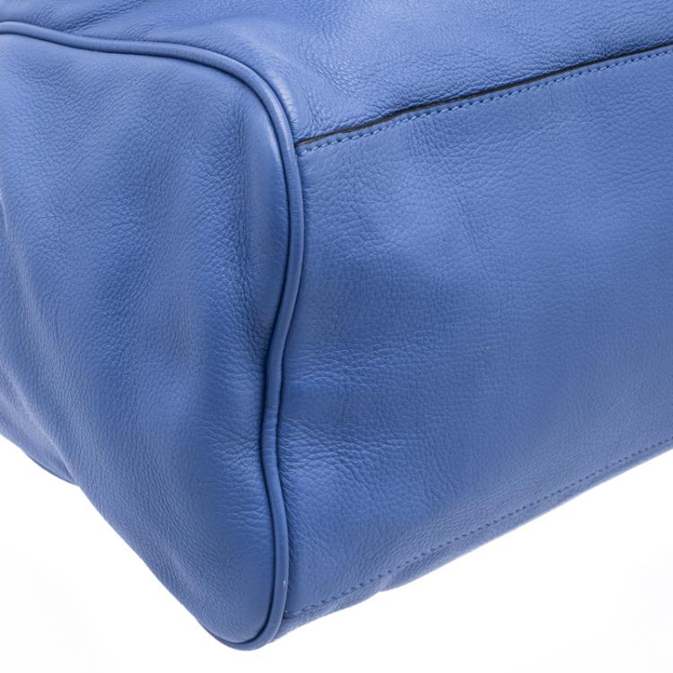 Pre Owned Marc by Marc Jacobs Blue Python Embossed Leather Detail Top Handle Bag