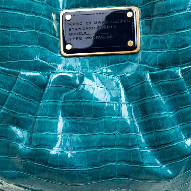Pre Owned Marc By Marc Jacobs Blue Green Croc Embossed Coated Fabric Hobo