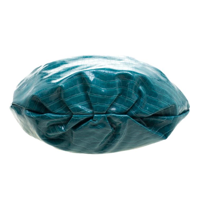 Pre Owned Marc By Marc Jacobs Blue Green Croc Embossed Coated Fabric Hobo