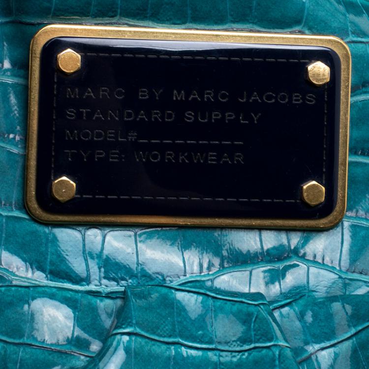 Pre Owned Marc By Marc Jacobs Blue Green Croc Embossed Coated Fabric Hobo