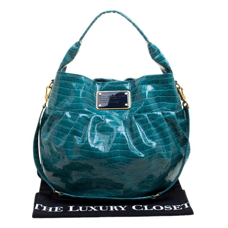 Pre Owned Marc By Marc Jacobs Blue Green Croc Embossed Coated Fabric Hobo