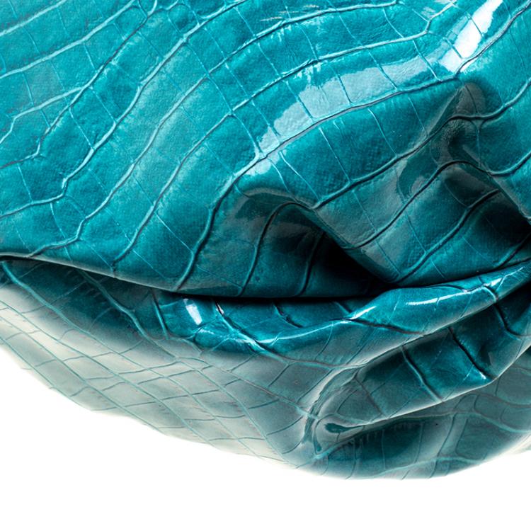 Pre Owned Marc By Marc Jacobs Blue Green Croc Embossed Coated Fabric Hobo