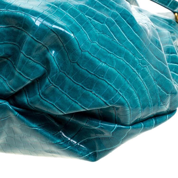 Pre Owned Marc By Marc Jacobs Blue Green Croc Embossed Coated Fabric Hobo
