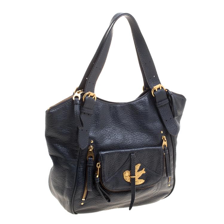 Pre Owned Marc by Marc Jacobs Navy Blue Leather Petal To The Metal Hobo