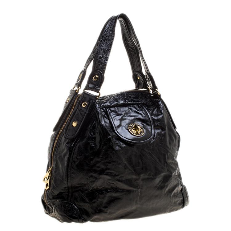 Pre Owned Marc Jacobs Black Patent Leather Push Turnlock Dot Tote