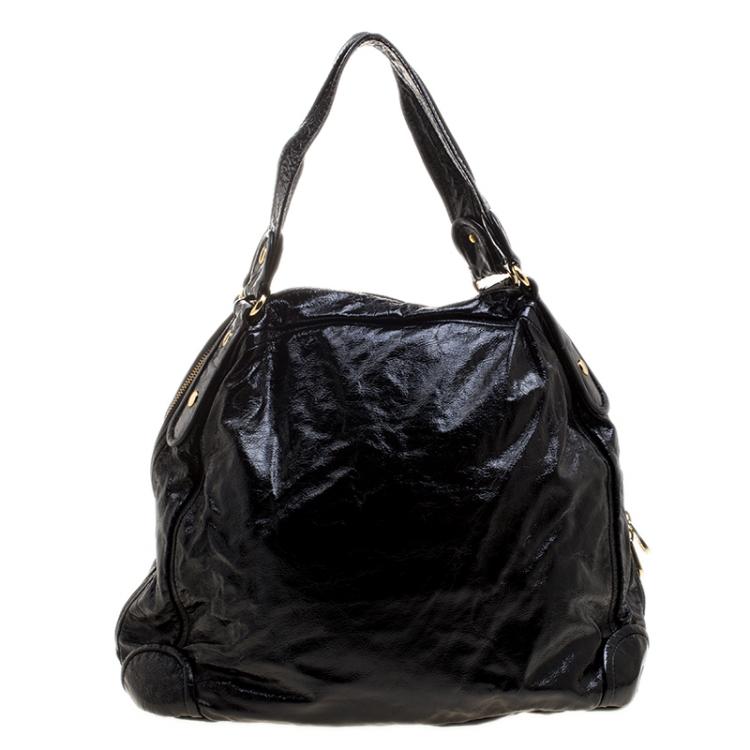 Pre Owned Marc Jacobs Black Patent Leather Push Turnlock Dot Tote