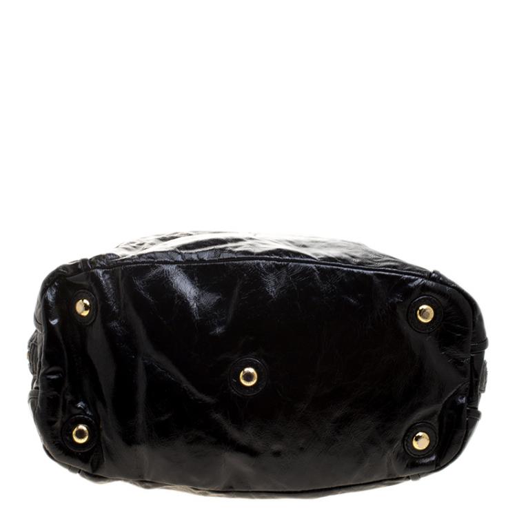 Pre Owned Marc Jacobs Black Patent Leather Push Turnlock Dot Tote