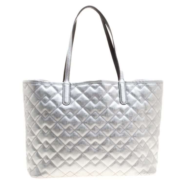 Pre Owned Marc By Marc Jacobs Silver Quilted PVC Metropolitote Bag