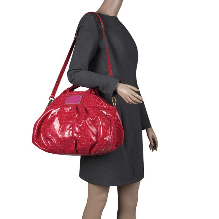 Pre Owned Marc By Marc Jacobs Red Croc Embossed Patent Leather Satchel