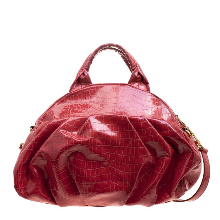 Pre Owned Marc By Marc Jacobs Red Croc Embossed Patent Leather Satchel