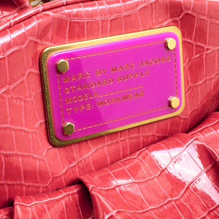 Pre Owned Marc By Marc Jacobs Red Croc Embossed Patent Leather Satchel