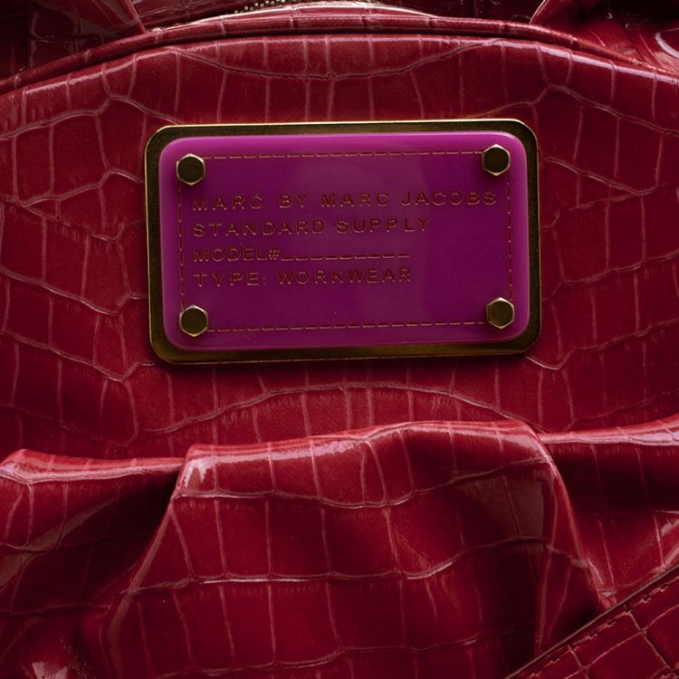 Pre Owned Marc By Marc Jacobs Red Croc Embossed Patent Leather Satchel