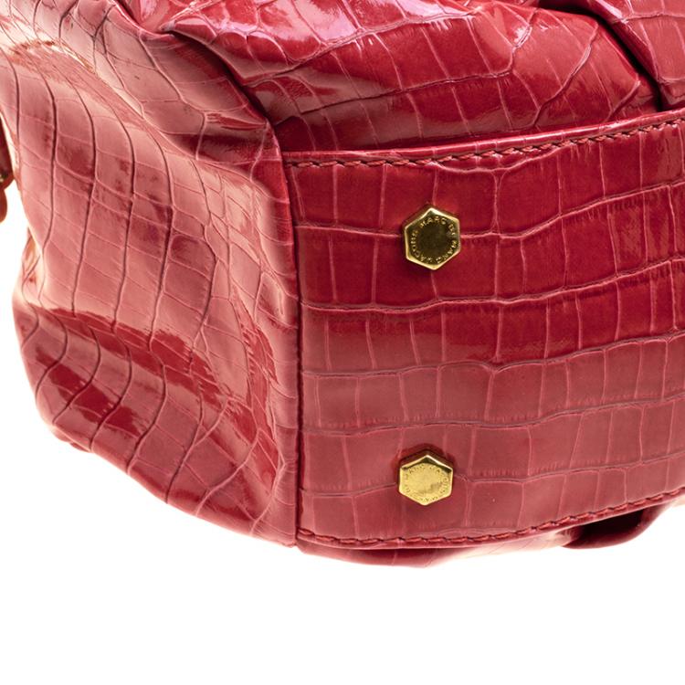 Pre Owned Marc By Marc Jacobs Red Croc Embossed Patent Leather Satchel