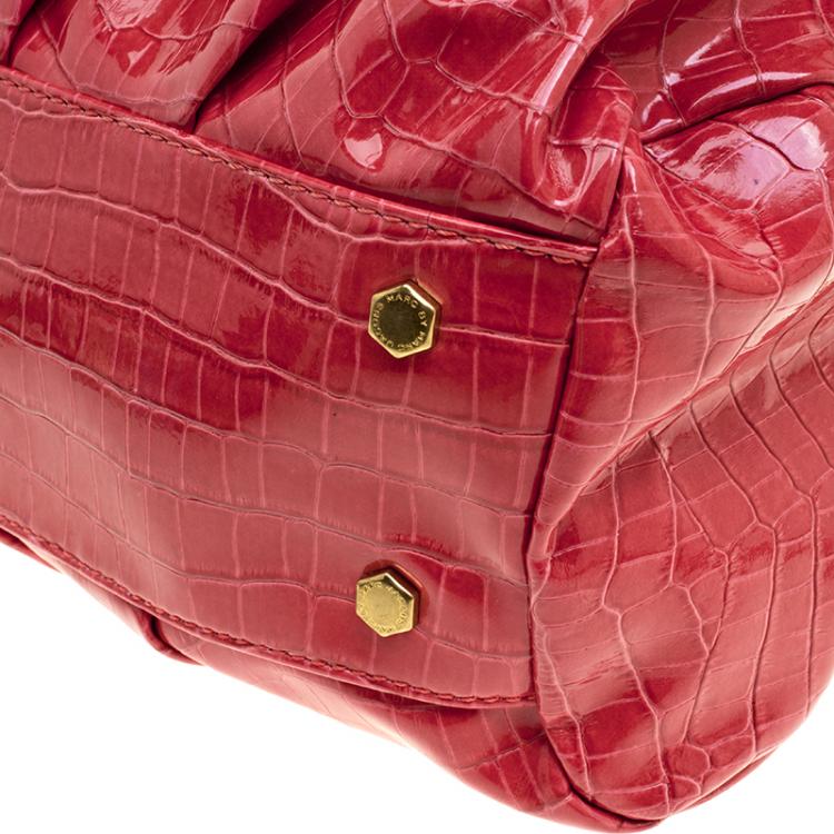 Pre Owned Marc By Marc Jacobs Red Croc Embossed Patent Leather Satchel