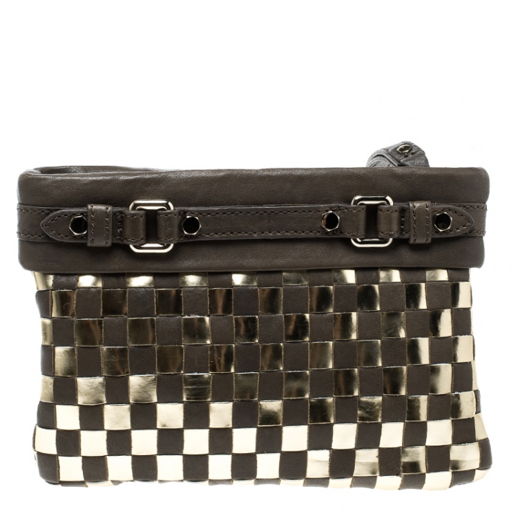 Pre Owned Marc by Marc Jacobs Brown/Gold Check Leather Wristlet Clutch