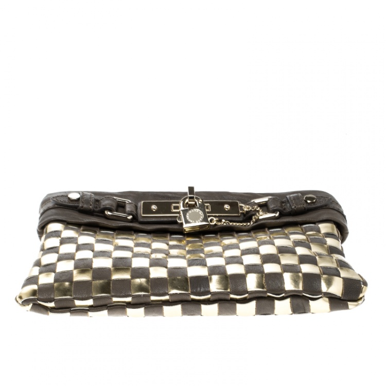 Pre Owned Marc by Marc Jacobs Brown/Gold Check Leather Wristlet Clutch