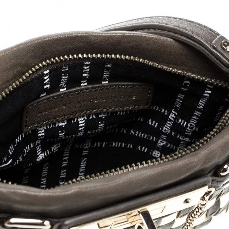 Pre Owned Marc by Marc Jacobs Brown/Gold Check Leather Wristlet Clutch