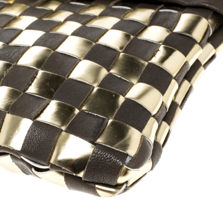 Pre Owned Marc by Marc Jacobs Brown/Gold Check Leather Wristlet Clutch