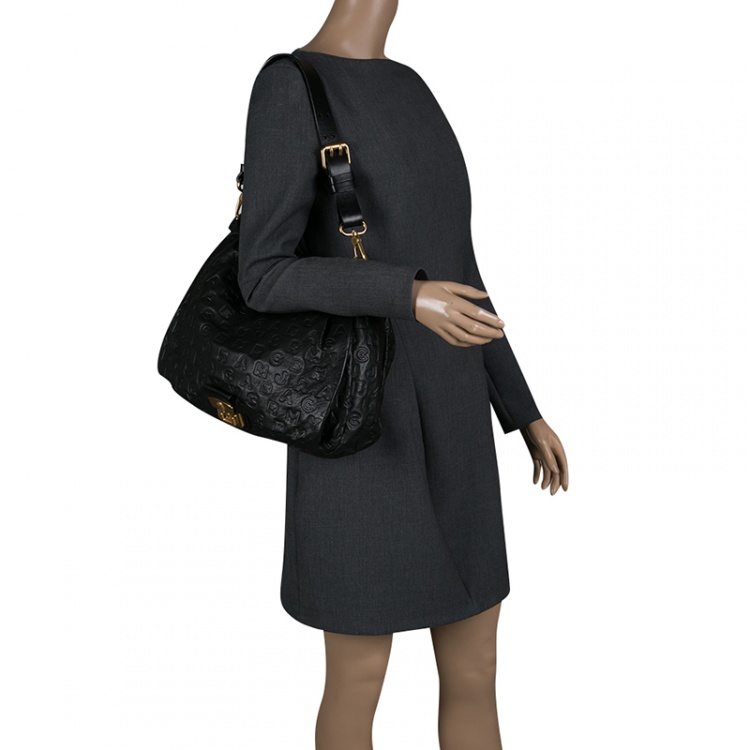 مملوكة مسبقًا Marc By Marc Jacobs Black Dreamy Logo Leather Puckered Mouse Hobo