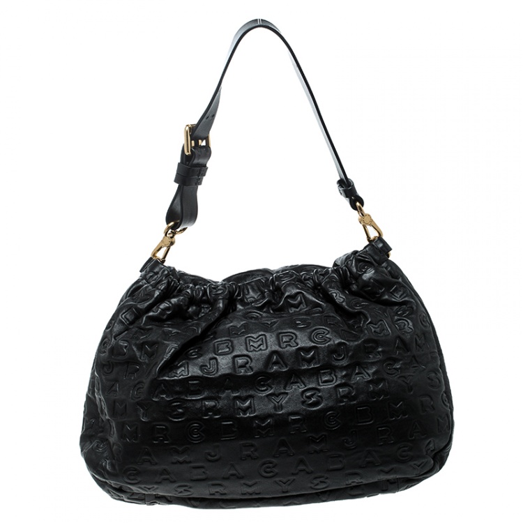 مملوكة مسبقًا Marc By Marc Jacobs Black Dreamy Logo Leather Puckered Mouse Hobo