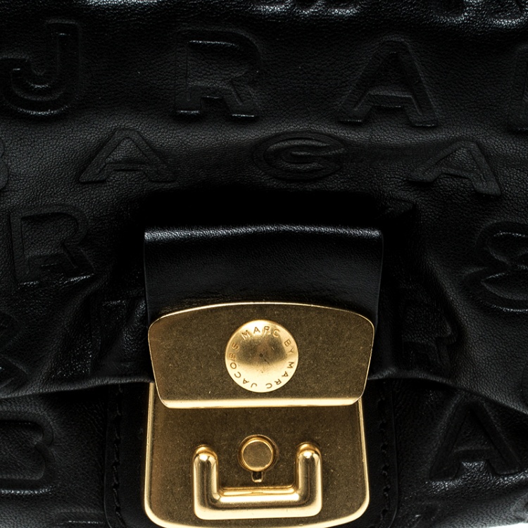 مملوكة مسبقًا Marc By Marc Jacobs Black Dreamy Logo Leather Puckered Mouse Hobo