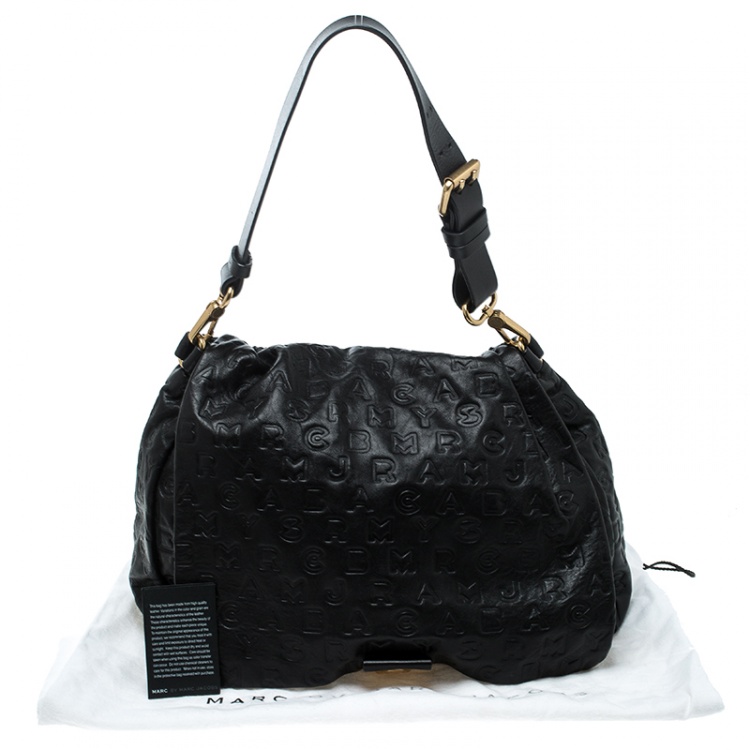 مملوكة مسبقًا Marc By Marc Jacobs Black Dreamy Logo Leather Puckered Mouse Hobo