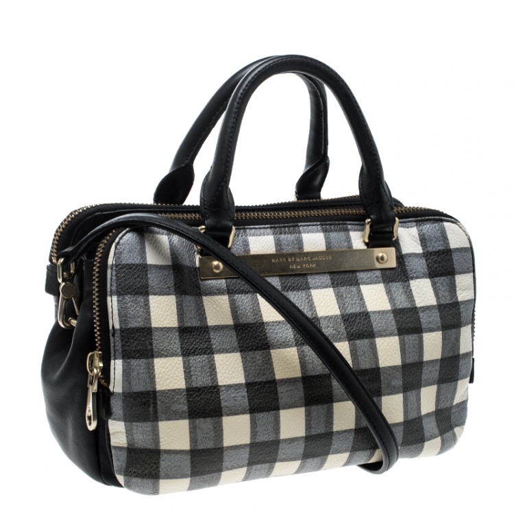 Pre Owned Marc by Marc Jacobs Black/White Check Leather Satchel