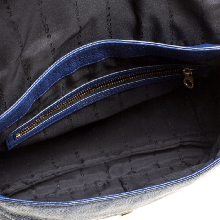 Pre Owned Marc By Marc Jacobs Blue Glazed Leather Too Hot To Handle Lea Crossbody Bag