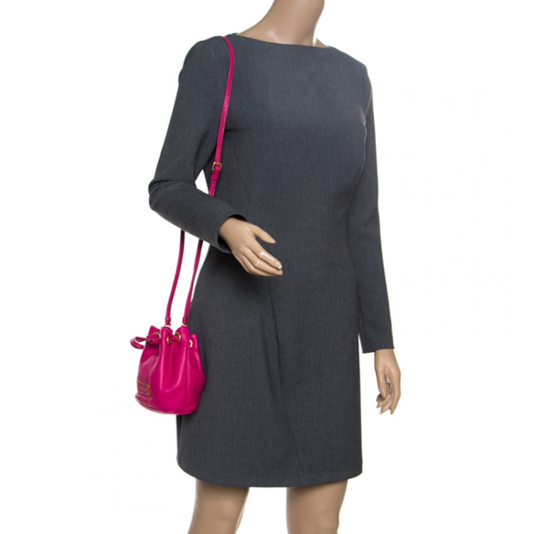 Pre Owned Marc by Marc Jacobs Hot Pink Leather Mini Too Hot to Handle Drawstring Bucket Crossbody Bag