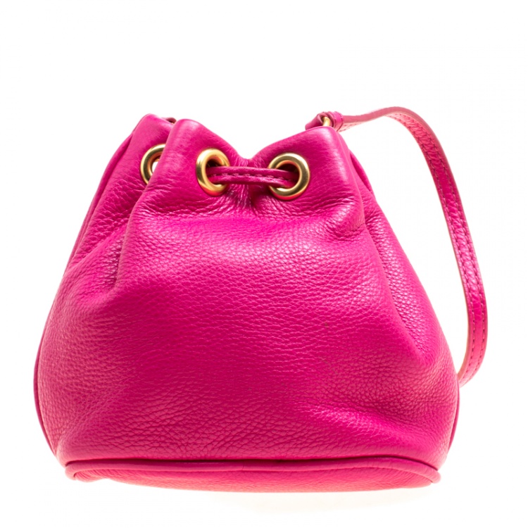 Pre Owned Marc by Marc Jacobs Hot Pink Leather Mini Too Hot to Handle Drawstring Bucket Crossbody Bag