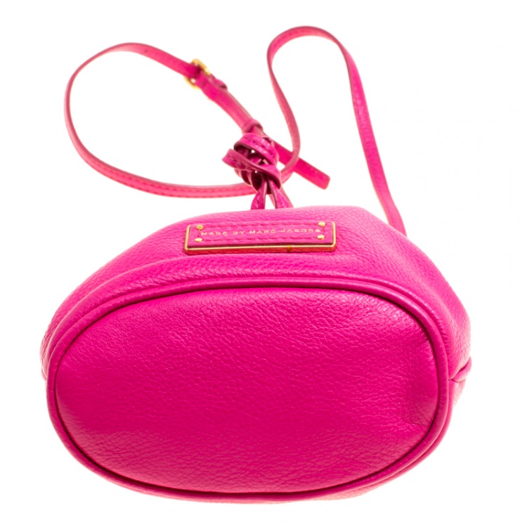 Pre Owned Marc by Marc Jacobs Hot Pink Leather Mini Too Hot to Handle Drawstring Bucket Crossbody Bag