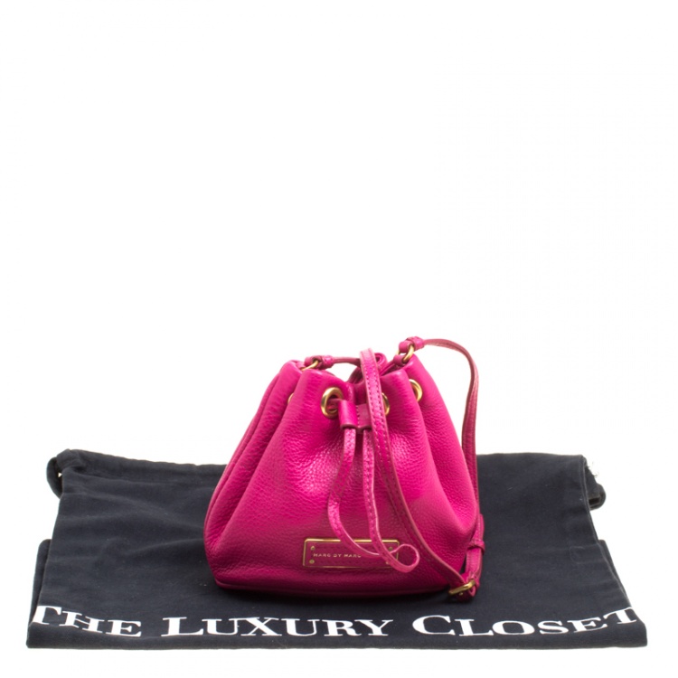 Pre Owned Marc by Marc Jacobs Hot Pink Leather Mini Too Hot to Handle Drawstring Bucket Crossbody Bag