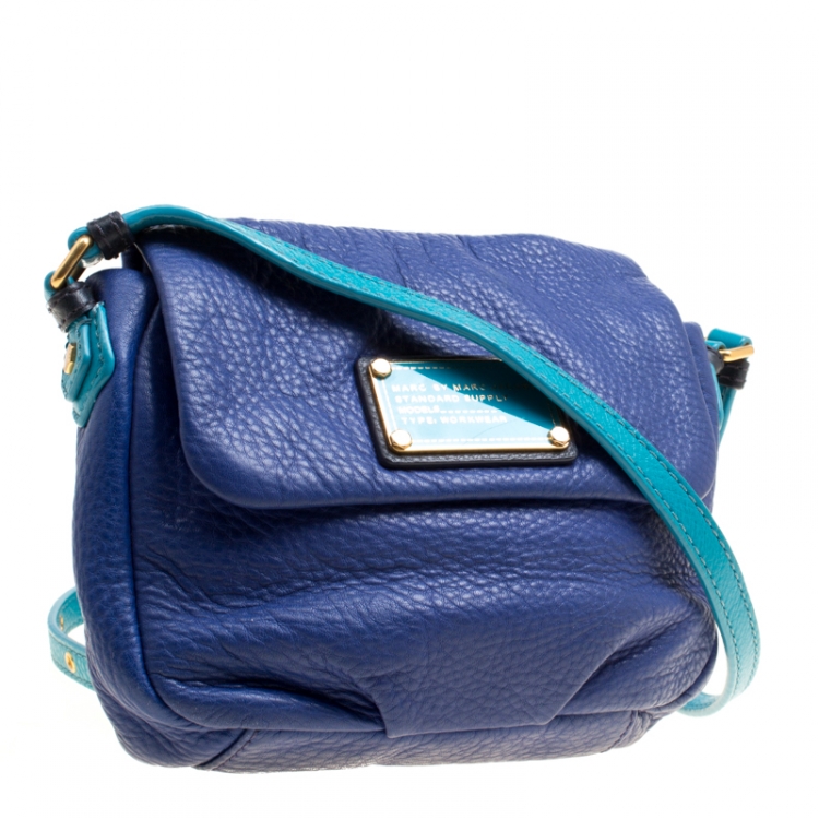 Pre Owned Marc By Marc Jacobs Blue/Turquoise Leather Crossbody Bag