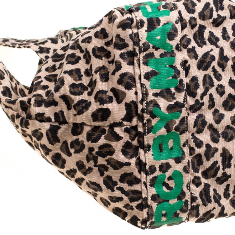 Pre Owned Marc by Marc Jacobs Brown/Green Leopard Print Canvas Tote