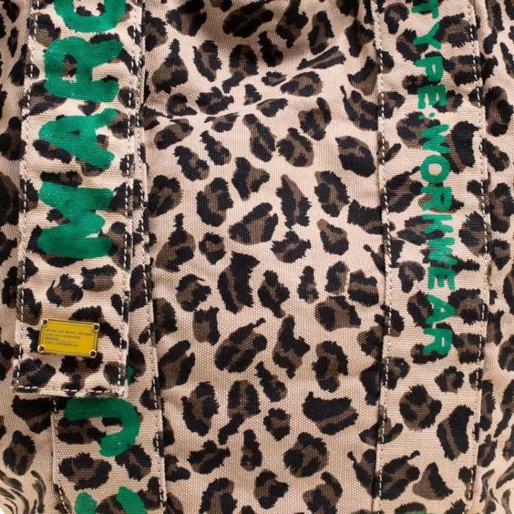 Pre Owned Marc by Marc Jacobs Brown/Green Leopard Print Canvas Tote