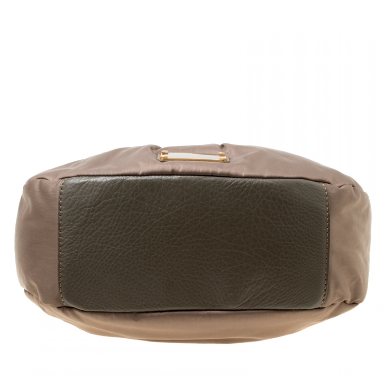 Pre Owned Marc By Marc Jacobs Khaki Green Fabric and Leather Shoulder Bag