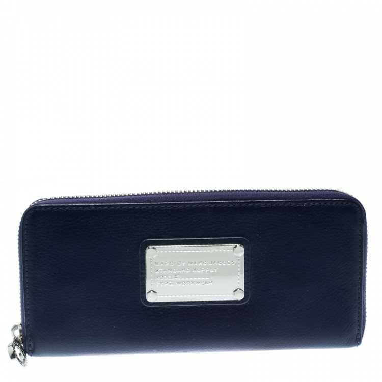Pre Owned Marc by Marc Jacobs Purple Leather Zip Around Wallet 