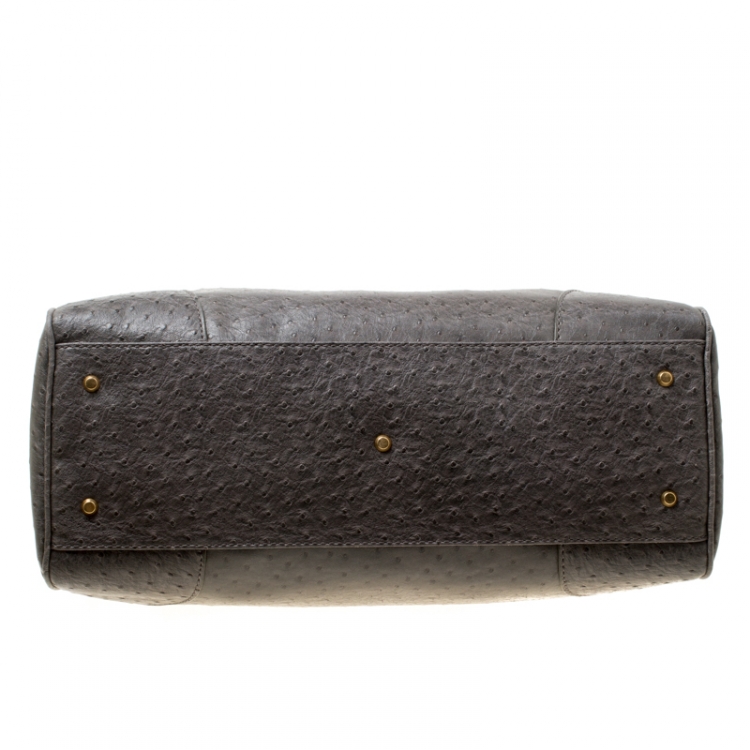Pre Owned Marc by Marc Jacobs Grey Ostrich Embossed Leather Ozzie Square Lucy Top Handle Bag