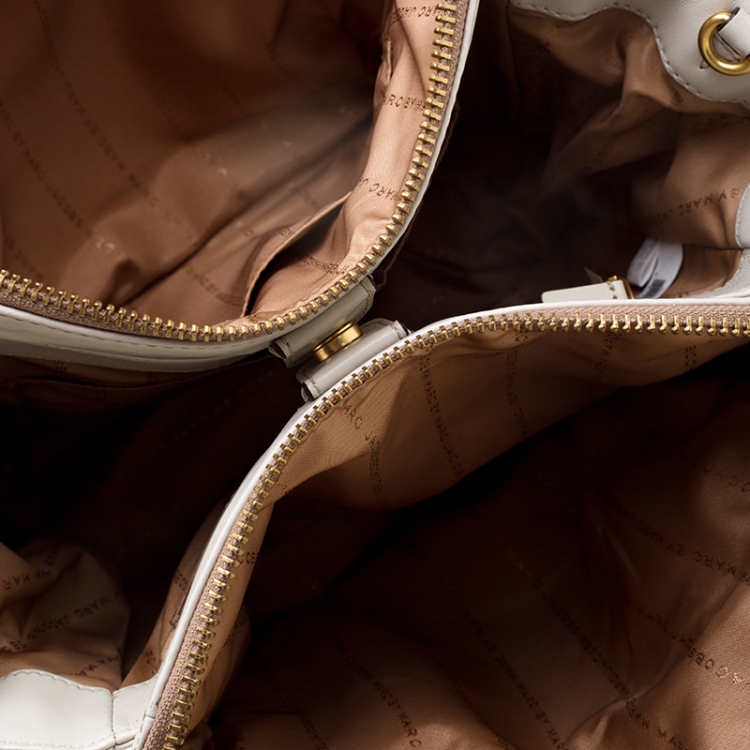 Pre Owned Marc by Marc Jacobs Brown/White Leather Tote