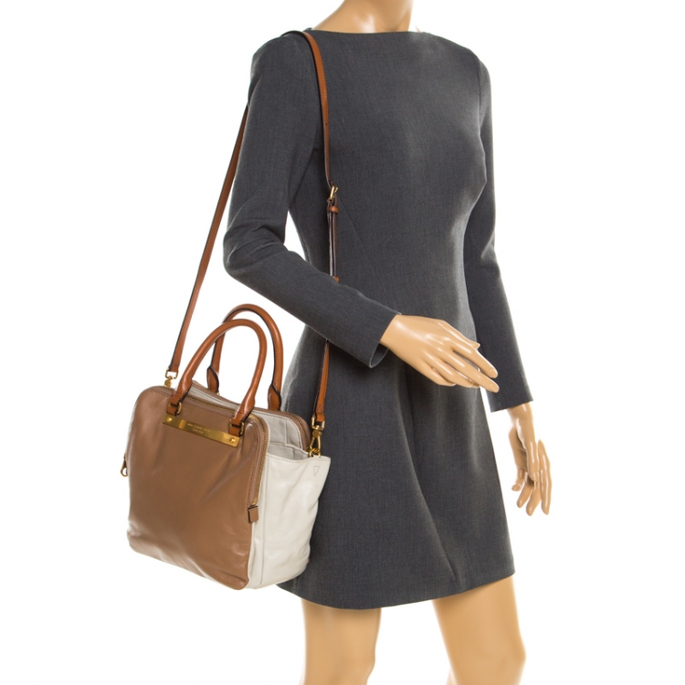 Pre Owned Marc by Marc Jacobs Brown/White Leather Tote