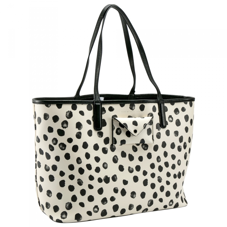 Pre Owned Marc by Marc Jacobs White Spotted PVC and Leather Metropolitote Tote