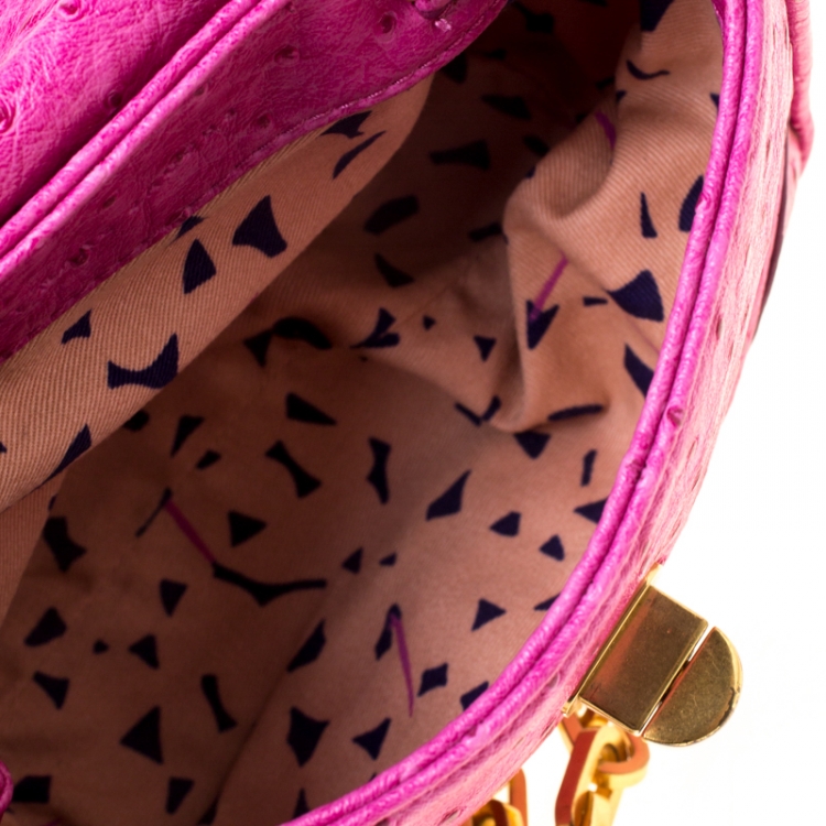 Pre Owned Marc by Marc Jacobs Fuschia Ostrich Embossed Leather Crossbody Bag